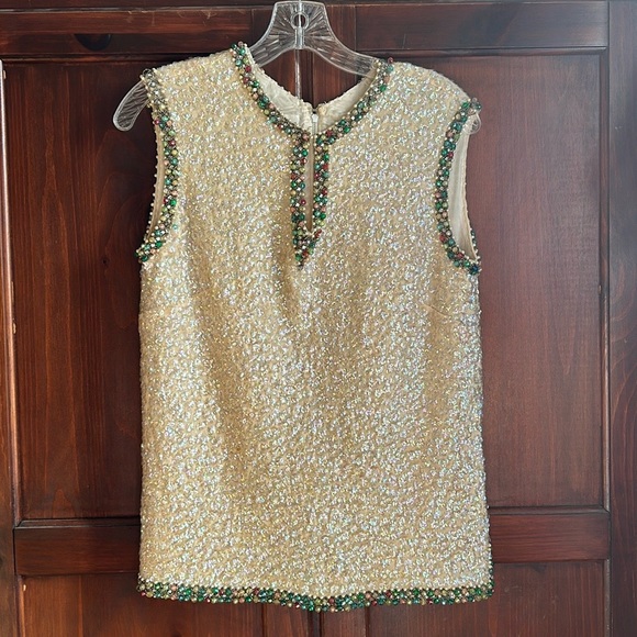 Tops - VINTAGE SEQUINED BEADED-TRIMMED SLEEVELESS TOP
